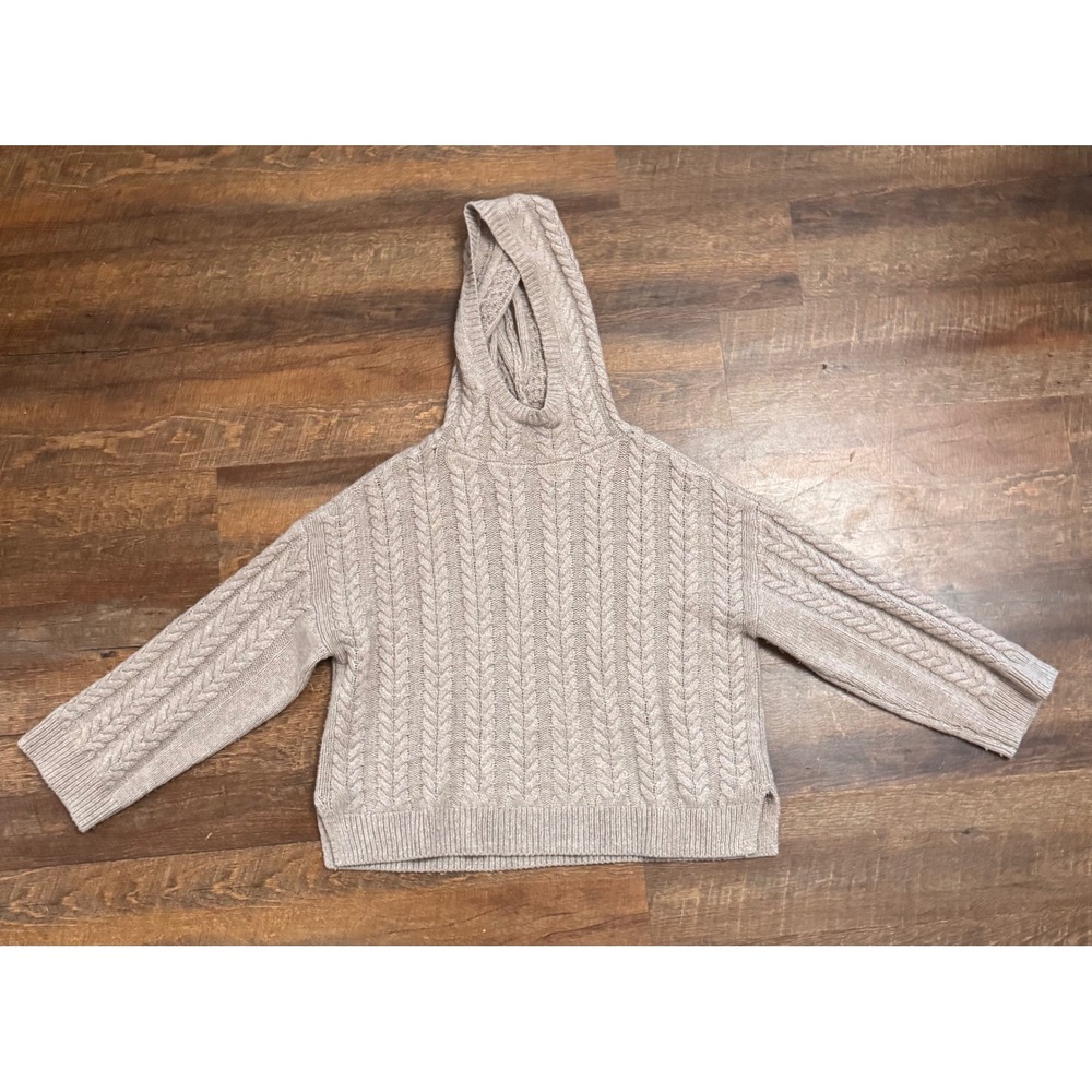 Haven Well Within Merino Wool Cashmere Cable Knit Hooded Sweater Large Beige